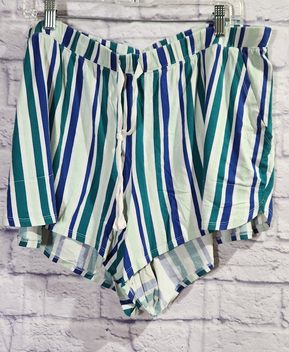 Sleep By Cacique Blue Green Striped Pull On Shorts 18 20 Lightweight Soft
